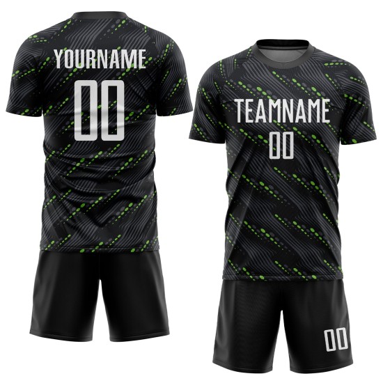Sublimation White-Kelly Green Soccer Jersey Uniform Custom Black