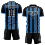Black Uniform Custom Pinstripe Soccer Line Sports Powder Sublimation Blue-White Jersey