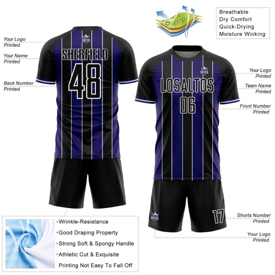 Pinstripe Purple-White Soccer Sports Uniform Black Line Jersey Dark Custom Sublimation