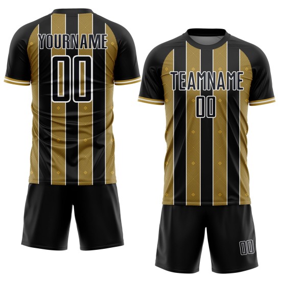 Old Custom Pinstripe Black Sports Soccer Sublimation Gold-White Line Uniform Jersey