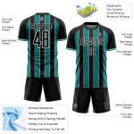 Custom Pinstripe Uniform Teal-White Sports Jersey Line Soccer Black Sublimation