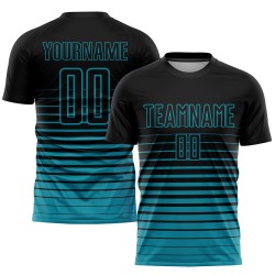 Soccer Jersey Pinstripe Sublimation Black Fashion Custom Teal Fade Uniform