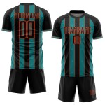 Teal-Orange Soccer Jersey Custom Black Pinstripe Sublimation Uniform Sports Line