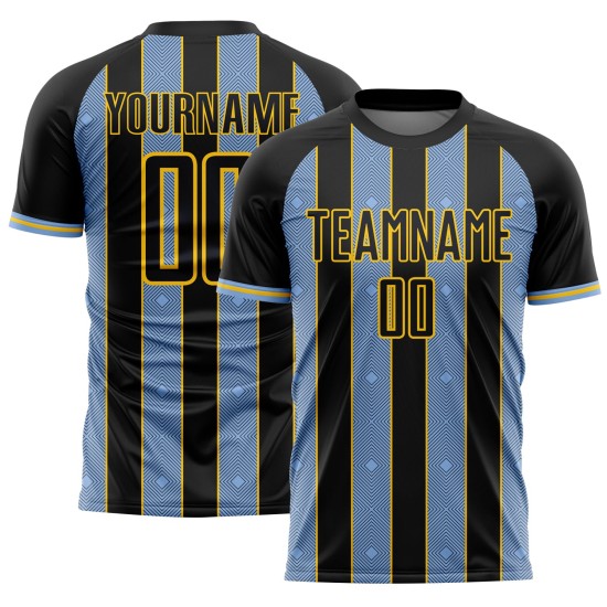 Uniform Black Custom Light Line Jersey Blue-Yellow Sports Sublimation Pinstripe Soccer