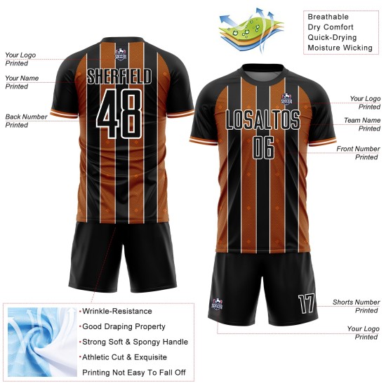 Custom Uniform Soccer Jersey Texas Pinstripe Sports Orange-White Line Black Sublimation