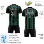 Custom Kelly Sublimation Black Jersey Green-White Line Sports Uniform Soccer Pinstripe