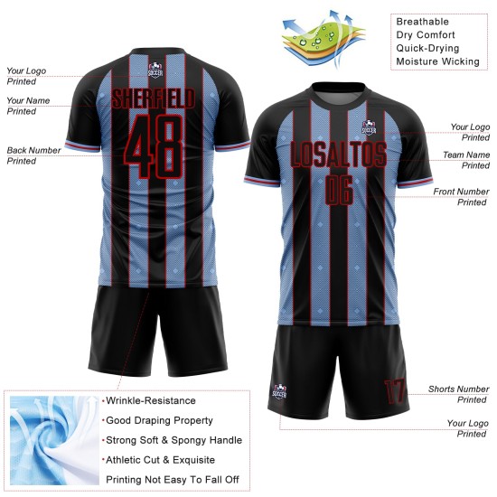 Sports Line Custom Jersey Black Pinstripe Blue-Red Light Uniform Soccer Sublimation