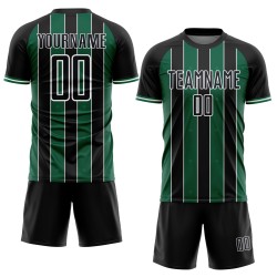 Custom Kelly Sublimation Black Jersey Green-White Line Sports Uniform Soccer Pinstripe
