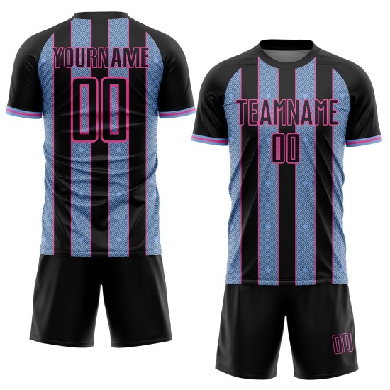 Soccer Line Black Uniform Blue-Pink Jersey Sublimation Custom Pinstripe Light Sports