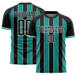 Jersey Soccer Pinstripe Aqua-White Black Sports Custom Sublimation Line Uniform