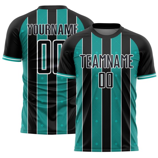 Jersey Soccer Pinstripe Aqua-White Black Sports Custom Sublimation Line Uniform