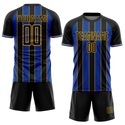 Jersey Black Line Sublimation Sports Uniform Custom Soccer Thunder Blue-Gold Pinstripe