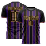 Sublimation Soccer Custom Purple-Gold Sports Line Black Uniform Jersey Pinstripe
