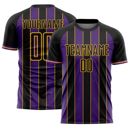 Sublimation Soccer Custom Purple-Gold Sports Line Black Uniform Jersey Pinstripe