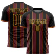 Burgundy-Gold Sports Soccer Custom Jersey Line Pinstripe Sublimation Uniform Black