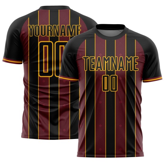 Burgundy-Gold Sports Soccer Custom Jersey Line Pinstripe Sublimation Uniform Black