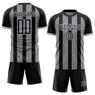 Custom Line Sports Black Pinstripe Gray-White Soccer Uniform Jersey Sublimation