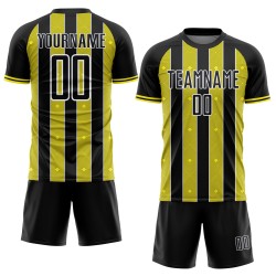 Custom Yellow-White Line Uniform Sublimation Light Black Pinstripe Sports Jersey Soccer