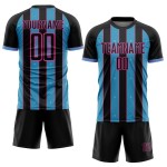 Black Blue-Pink Line Sky Custom Sublimation Pinstripe Soccer Uniform Sports Jersey