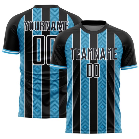 Line Uniform Black Sports Sky Blue-White Pinstripe Jersey Sublimation Soccer Custom