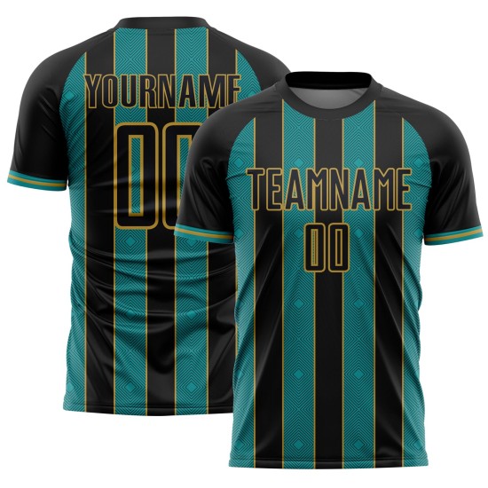 Soccer Pinstripe Sublimation Line Black Gold Teal-Old Sports Jersey Uniform Custom