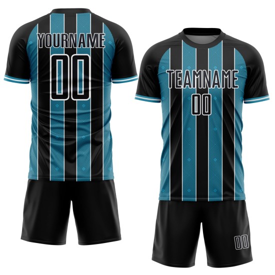 Panther Sports Sublimation Uniform Soccer Line Blue-White Pinstripe Custom Jersey Black