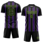 Pinstripe Custom Uniform Green Soccer Sublimation Jersey Black Line Purple-Neon Sports