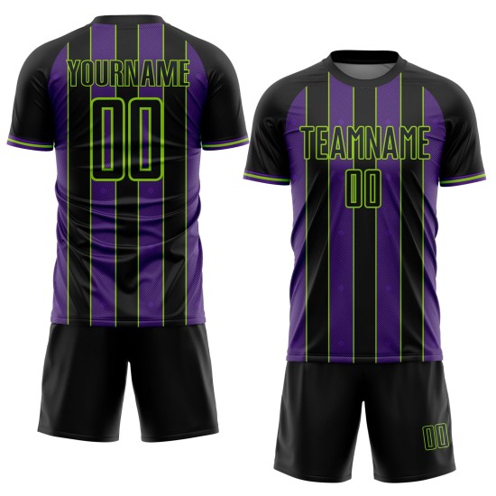 Pinstripe Custom Uniform Green Soccer Sublimation Jersey Black Line Purple-Neon Sports