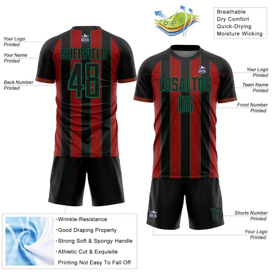 Black Sports Sublimation Soccer Red-Kelly Jersey Green Line Uniform Custom Pinstripe