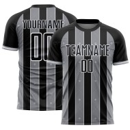 Custom Line Sports Black Pinstripe Gray-White Soccer Uniform Jersey Sublimation