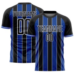 Black Blue-White Jersey Custom Sports Uniform Soccer Thunder Line Pinstripe Sublimation