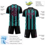 Aqua-Pink Black Jersey Custom Line Pinstripe Sublimation Soccer Uniform Sports