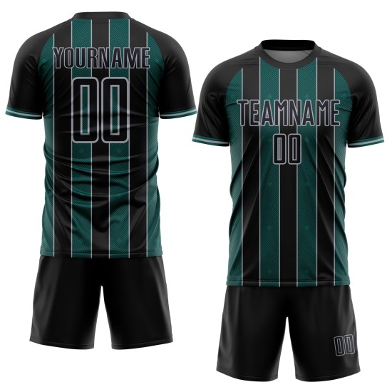 Line Black Sublimation Sports Jersey Soccer Green-Gray Pinstripe Uniform Midnight Custom