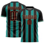 Black Soccer Aqua-Orange Sublimation Uniform Custom Line Sports Jersey Pinstripe