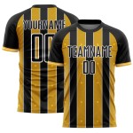 Uniform Sublimation Black Line Soccer Sports Custom Pinstripe Gold-White Jersey