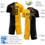 Black Pinstripe Custom Split Gold Soccer Fashion Sublimation Jersey Uniform