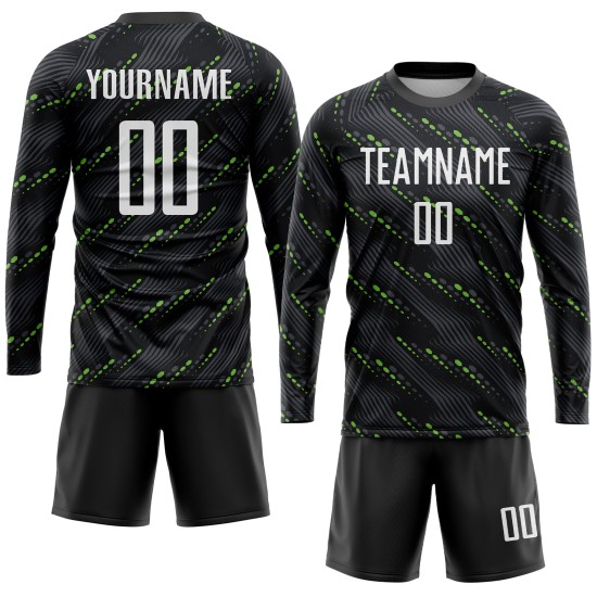 Sublimation White-Kelly Green Soccer Jersey Uniform Custom Black