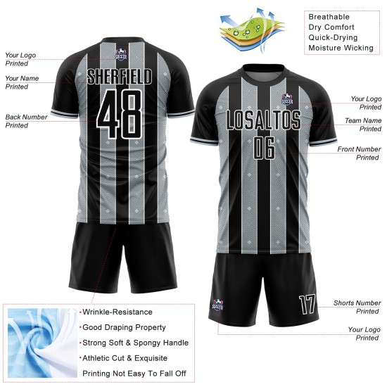 Soccer Jersey Black Pinstripe Silver-White Uniform Sports Sublimation Custom Line