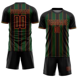 Pinstripe Sports Green-Orange Custom Sublimation Soccer Uniform Line Jersey Black