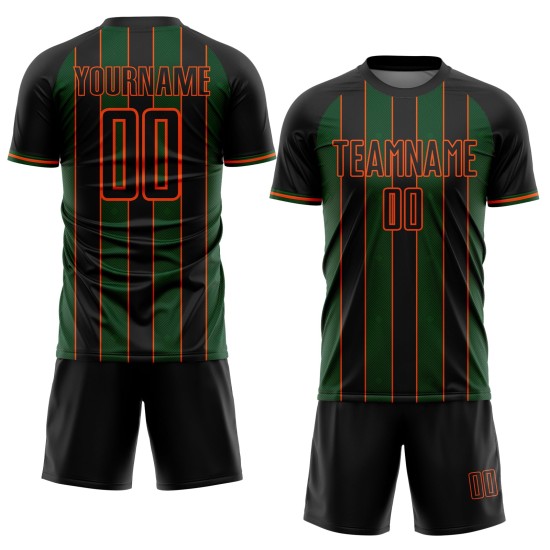 Pinstripe Sports Green-Orange Custom Sublimation Soccer Uniform Line Jersey Black Pinstripe Sports Green-Orange Custom Sublimation Soccer Uniform Line Jersey Black