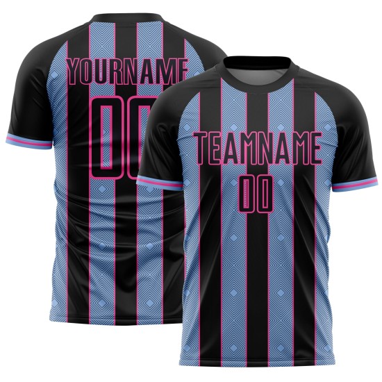 Soccer Line Black Uniform Blue-Pink Jersey Sublimation Custom Pinstripe Light Sports