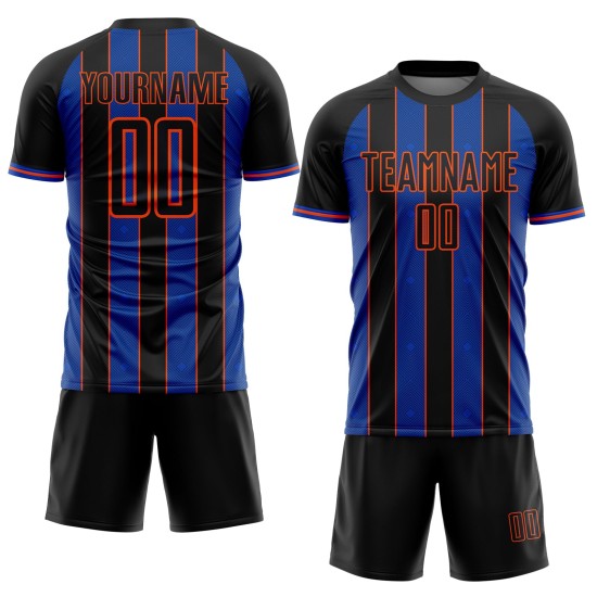 Blue-Orange Sublimation Uniform Thunder Jersey Pinstripe Sports Black Soccer Line Custom