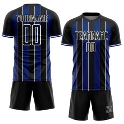 Black Uniform Royal-White Soccer Sports Custom Line Pinstripe Sublimation Jersey