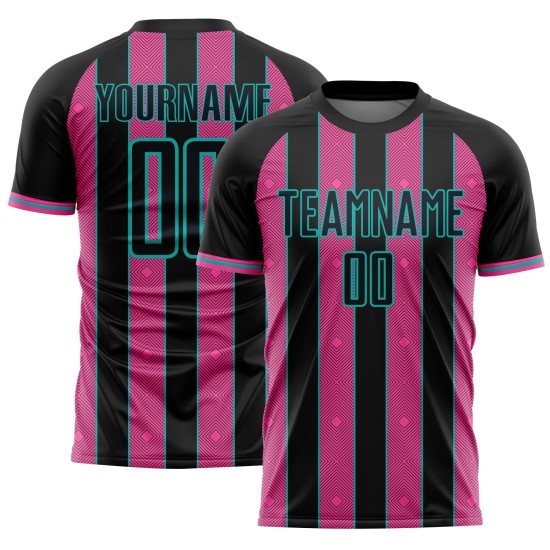 Uniform Jersey Pinstripe Line Sports Pink-Aqua Black Soccer Custom Sublimation