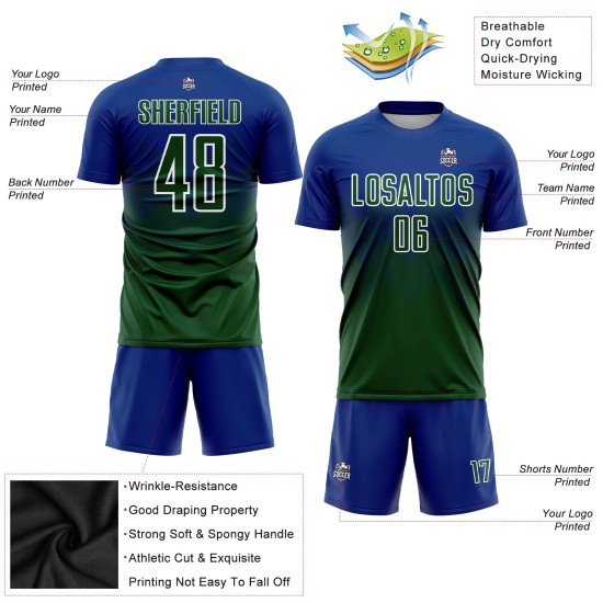 Uniform Jersey Sublimation Custom Green-White Royal Soccer