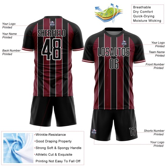 Line Uniform Sports Pinstripe Jersey Custom Soccer Crimson-White Sublimation Black