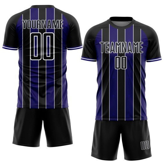 Pinstripe Purple-White Soccer Sports Uniform Black Line Jersey Dark Custom Sublimation