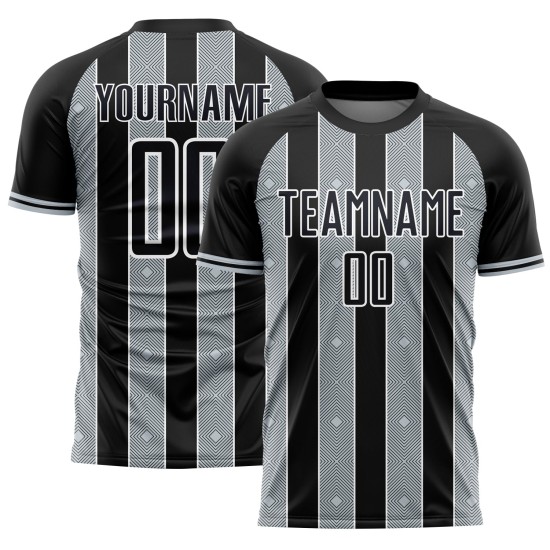 Soccer Jersey Black Pinstripe Silver-White Uniform Sports Sublimation Custom Line