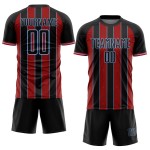 Black Sublimation Jersey Soccer Pinstripe Uniform Line Sports Red-Light Custom Blue
