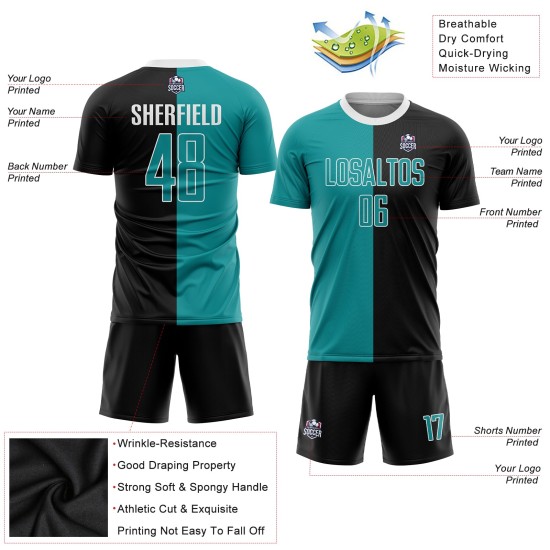 Black Sublimation Uniform Jersey Teal-White Soccer Fashion Split Custom